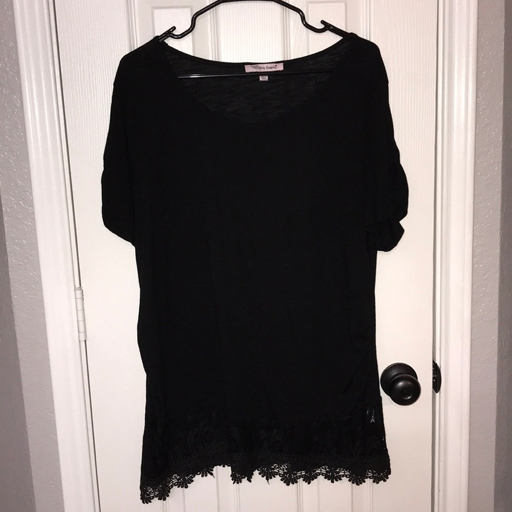 New wo Tags Black Lace  Ruched Short Sleeve Top